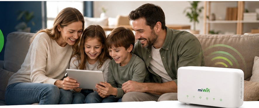 Familia disfrutando de Internet miWifi en casa
